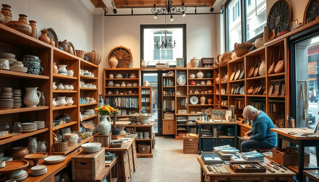 An artisan craft shop in Italy displaying handmade products An artisan craft shop in Italy displaying handmade products