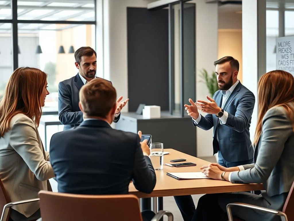 Italian workplace showing collaboration and communication styles typical of business in Italy Italian workplace showing collaboration and communication styles typical of business in Italy