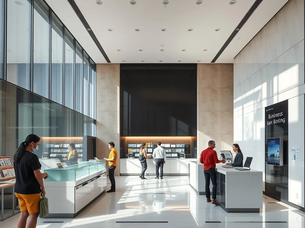 Italian bank interior showing business banking services for foreigners starting a business in Italy