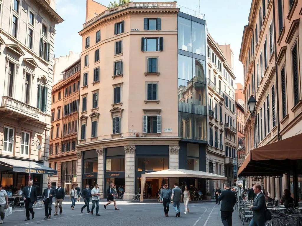Rome business area with mix of historic and modern buildings for starting a business in Italy