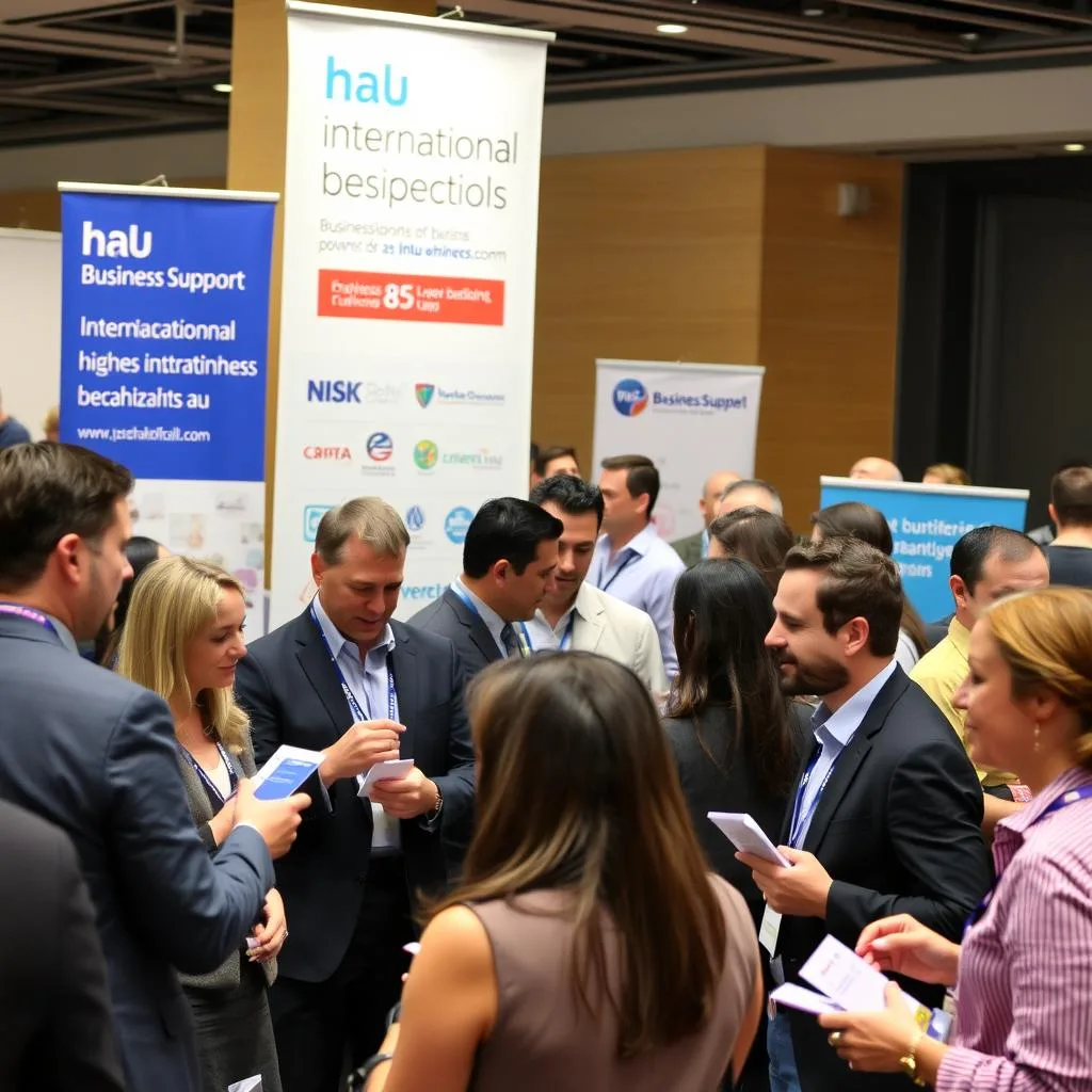 Entrepreneur networking at an international business event in Italy