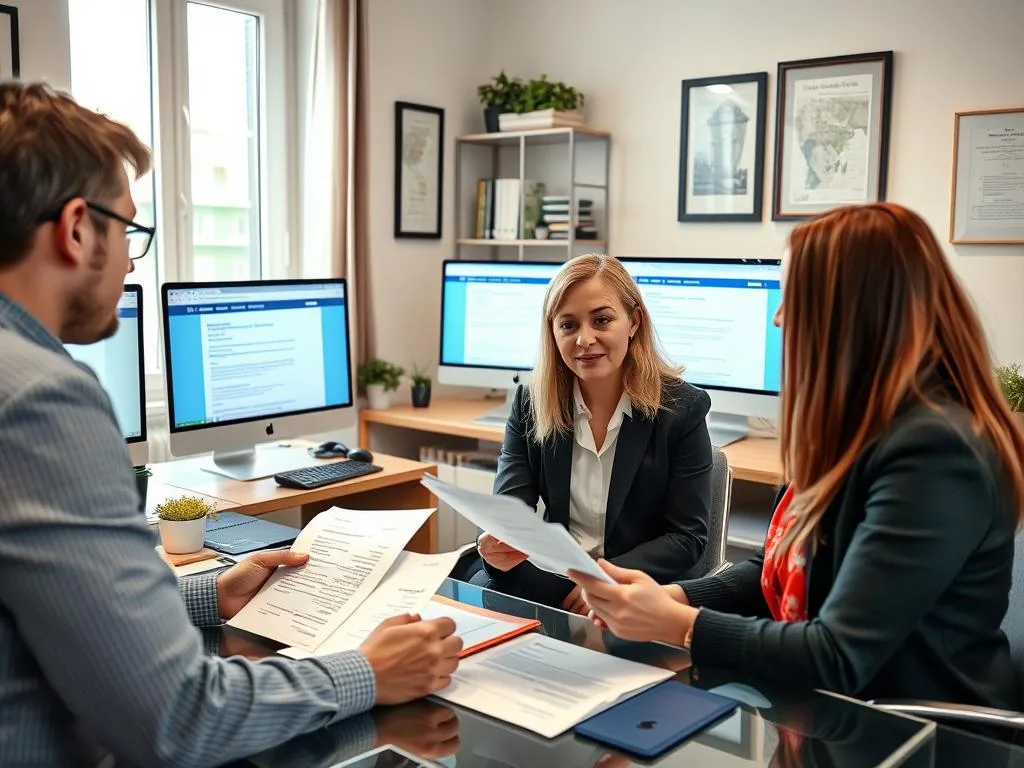 Expat consultant helping foreign clients understand Italian business documents Expat consultant helping foreign clients understand Italian business documents