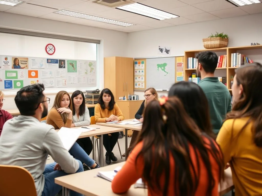 Language teacher conducting an interactive class with international students in Italy Language teacher conducting an interactive class with international students in Italy