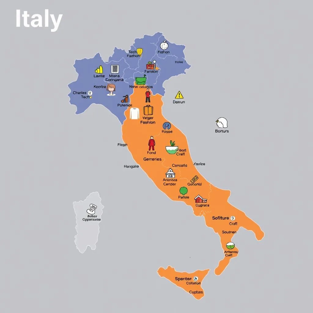 Map of Italy highlighting different business opportunity regions
