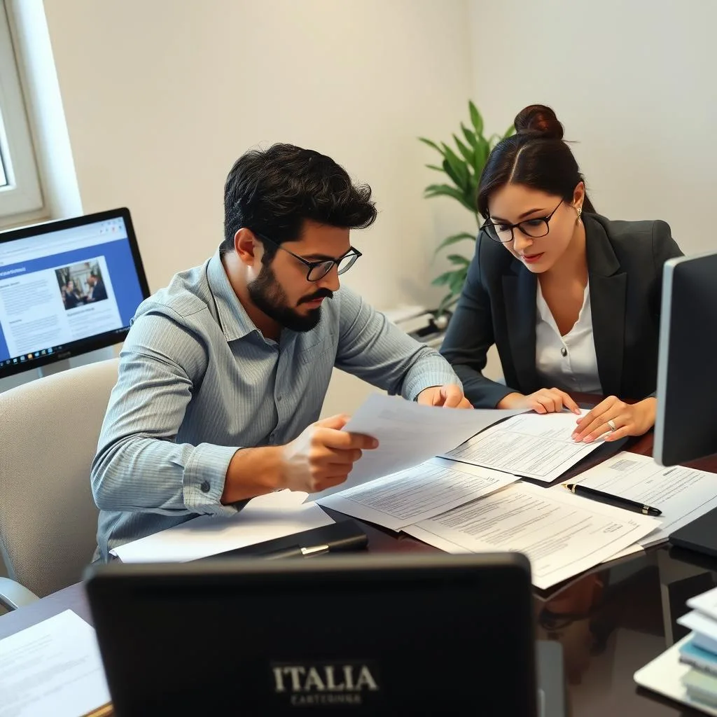 Person working through Italian business registration paperwork with an accountant